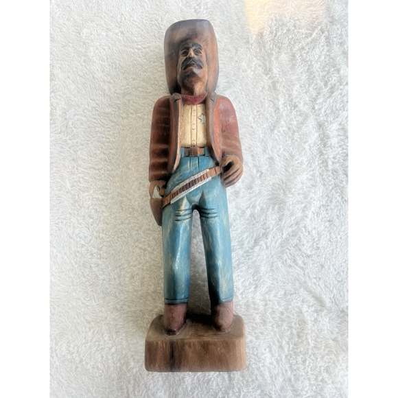 Vintage Lee Jeans Ads Mexico Folk ArtHand-Carved Wood 20” Cowboy Sheriff
